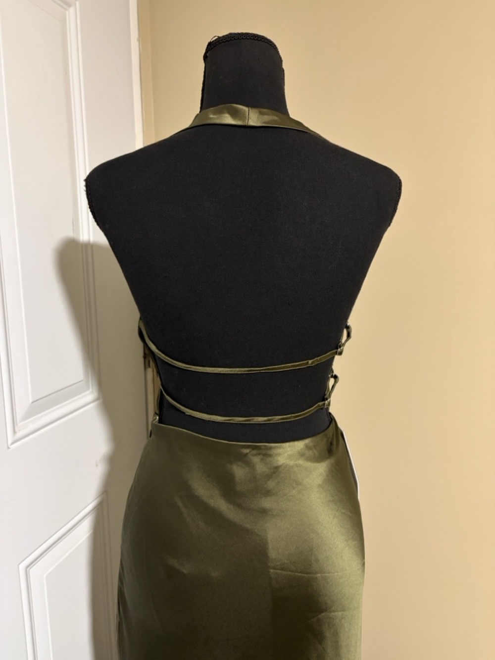 Princess Polly Iridescent Plunge Maxi Dress Olive Green. - Picture 5 of 12